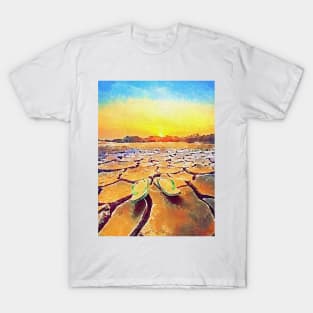 Dramatic sunset over drought earth illustration T-Shirt